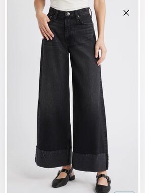 rag & bone Black The Sofie High-Rise Ultra Wide Cuff Ankle Jeans
